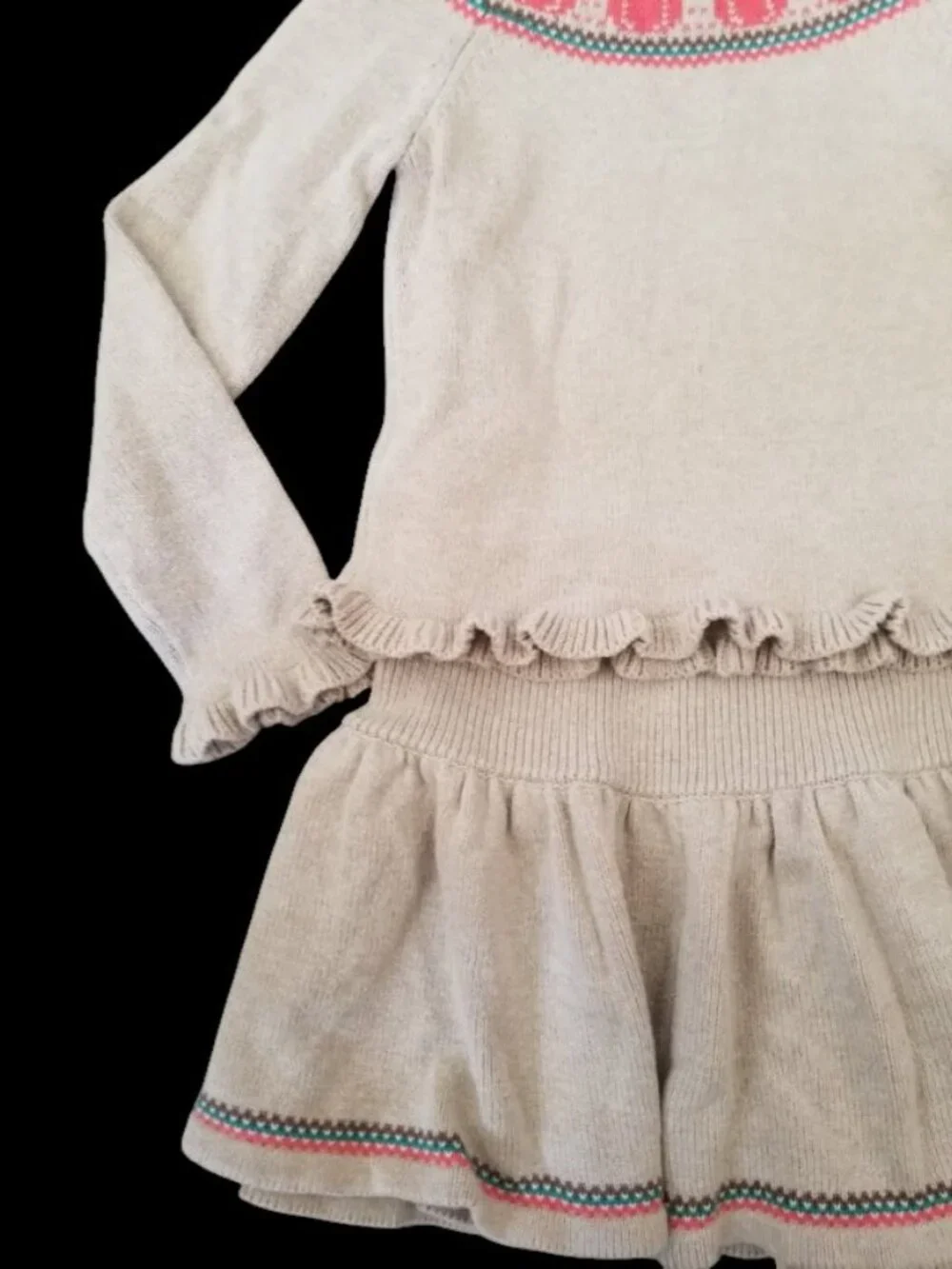 CYNTHIA ROWLEY Tan Fall Themed Knit Skirt Set Girls Size 5-6